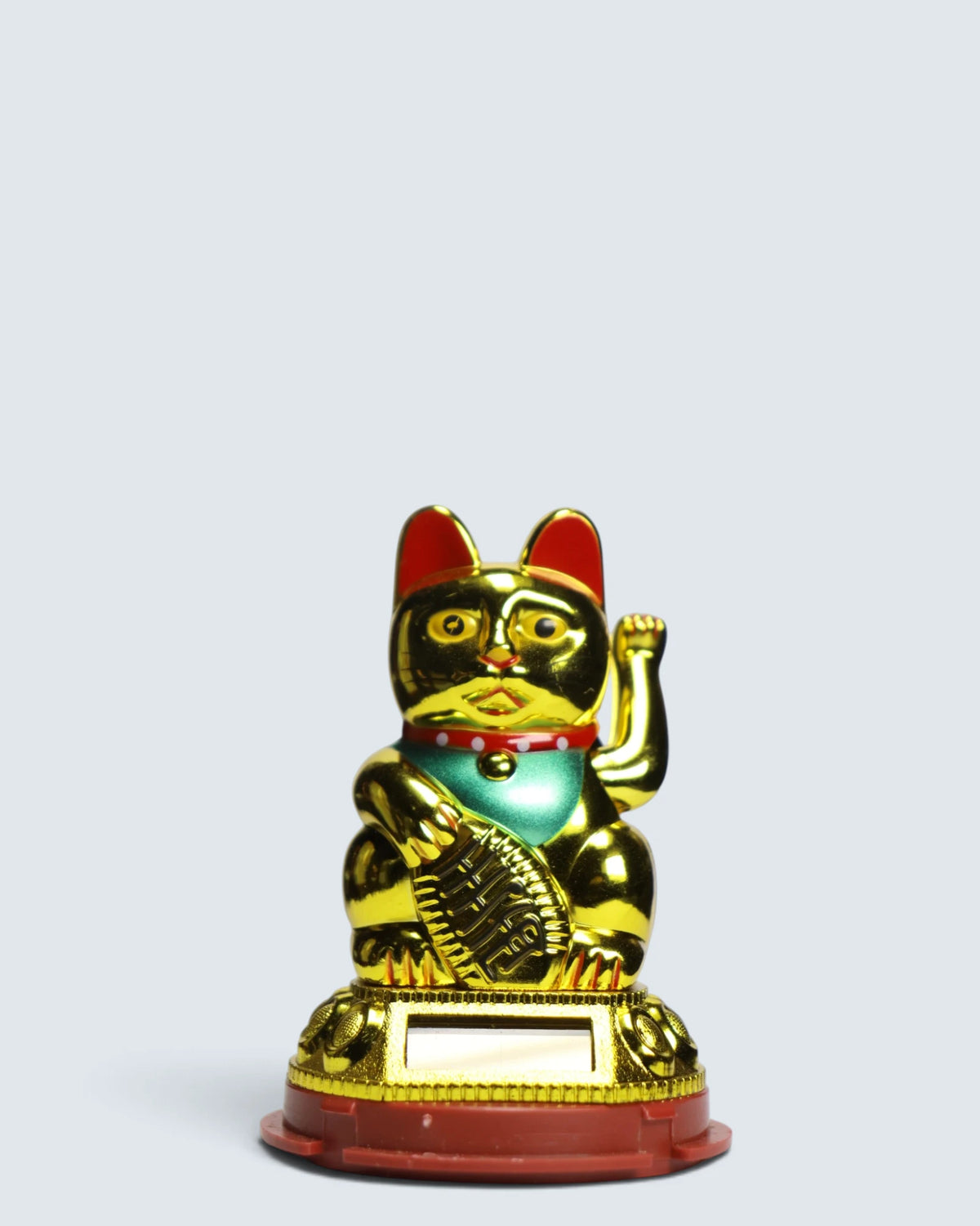 Gold Maneki-Neko Lucky Cat Figurine – Self-Powered Waving Fortune Cat