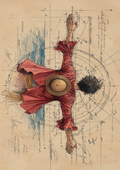 One Piece Luffy "Vitruvian Pirate" Schematic Wall Poster - A4 - Matte Print