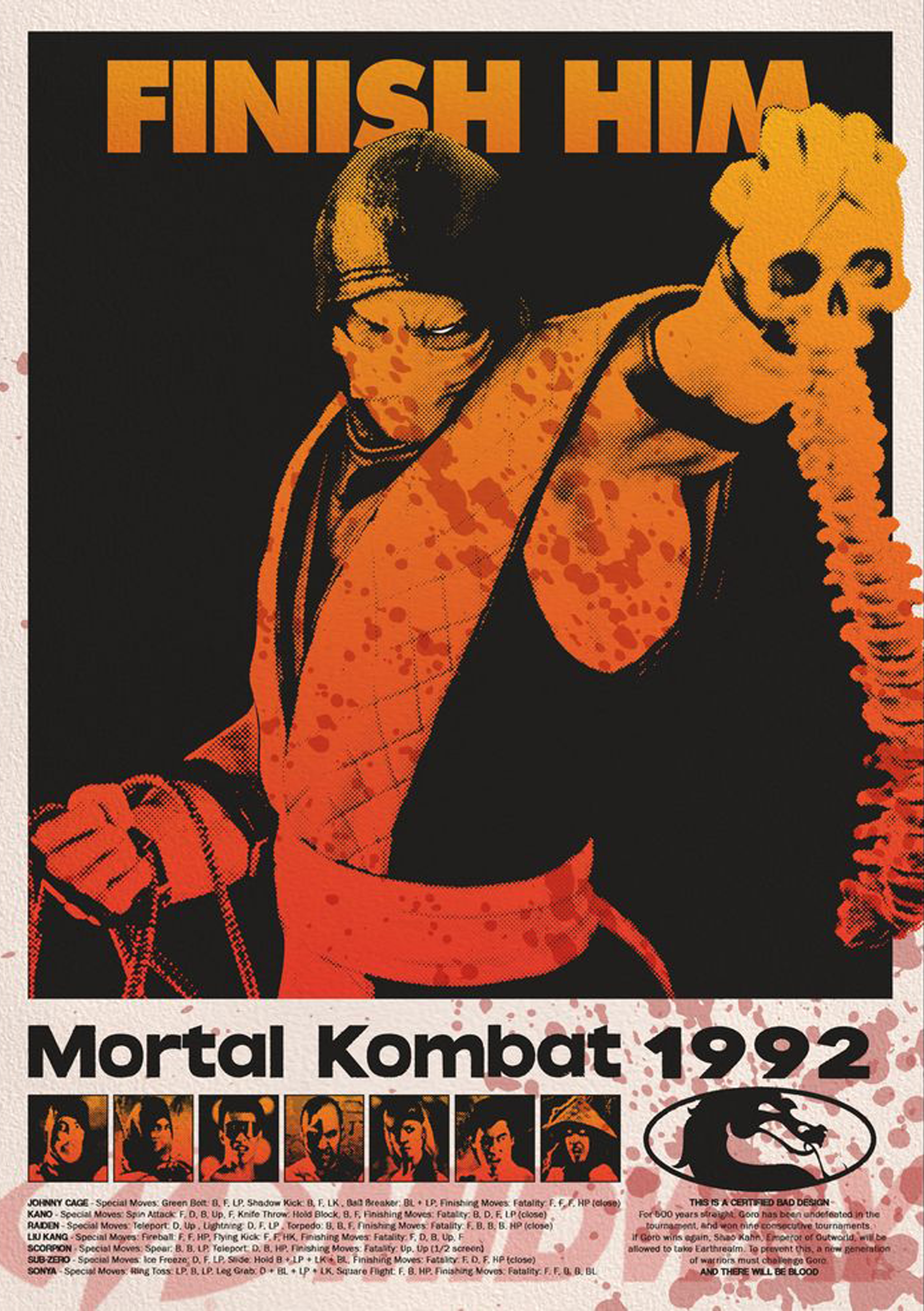 Mortal Kombat 1992 "Finish Him" Wall Poster - A5 - Matte Print