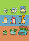 Derpy Pokémon Starters Evolution Wall Poster - A4 - Matte Print