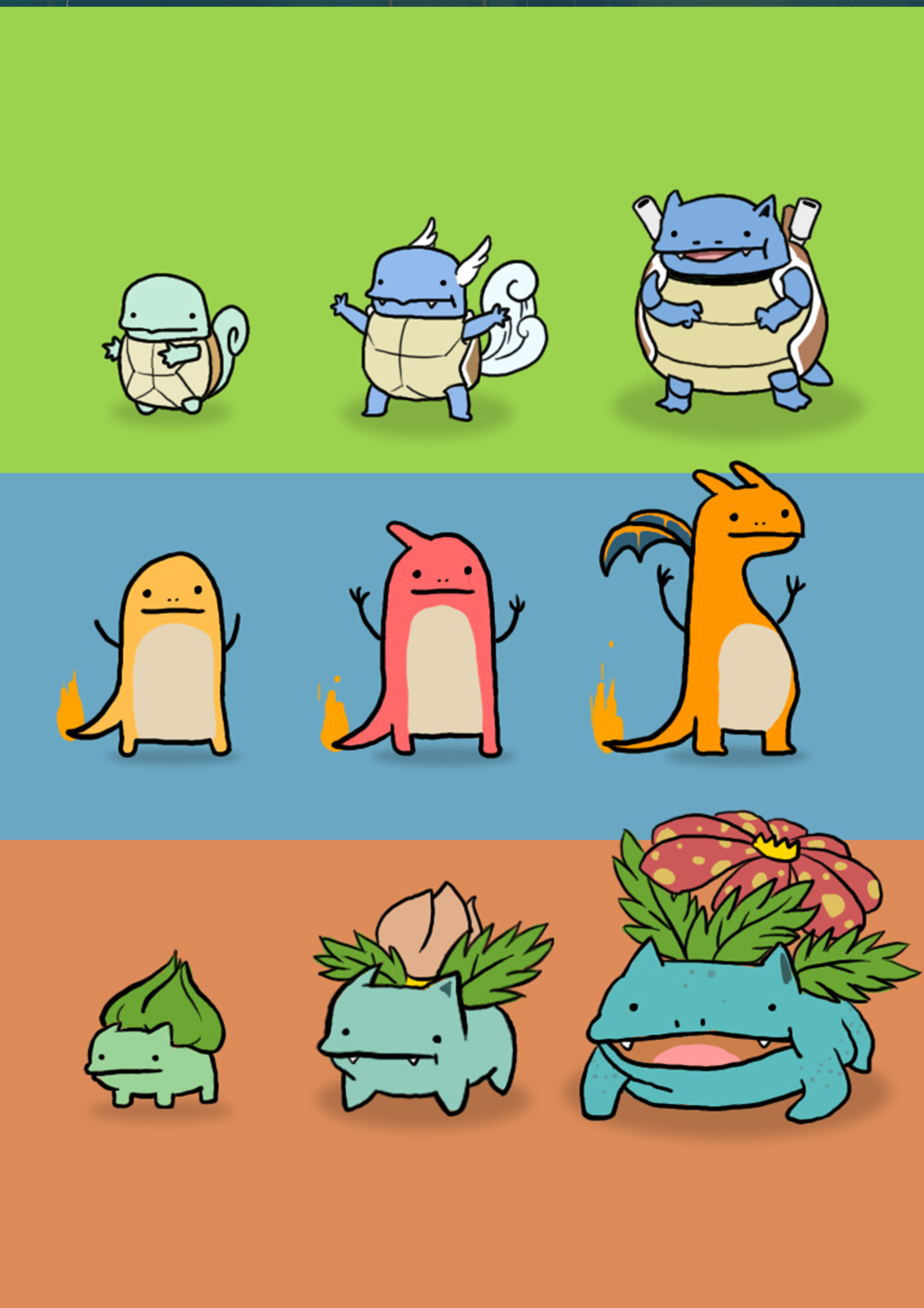 Derpy Pokémon Starters Evolution Wall Poster - A4 - Matte Print