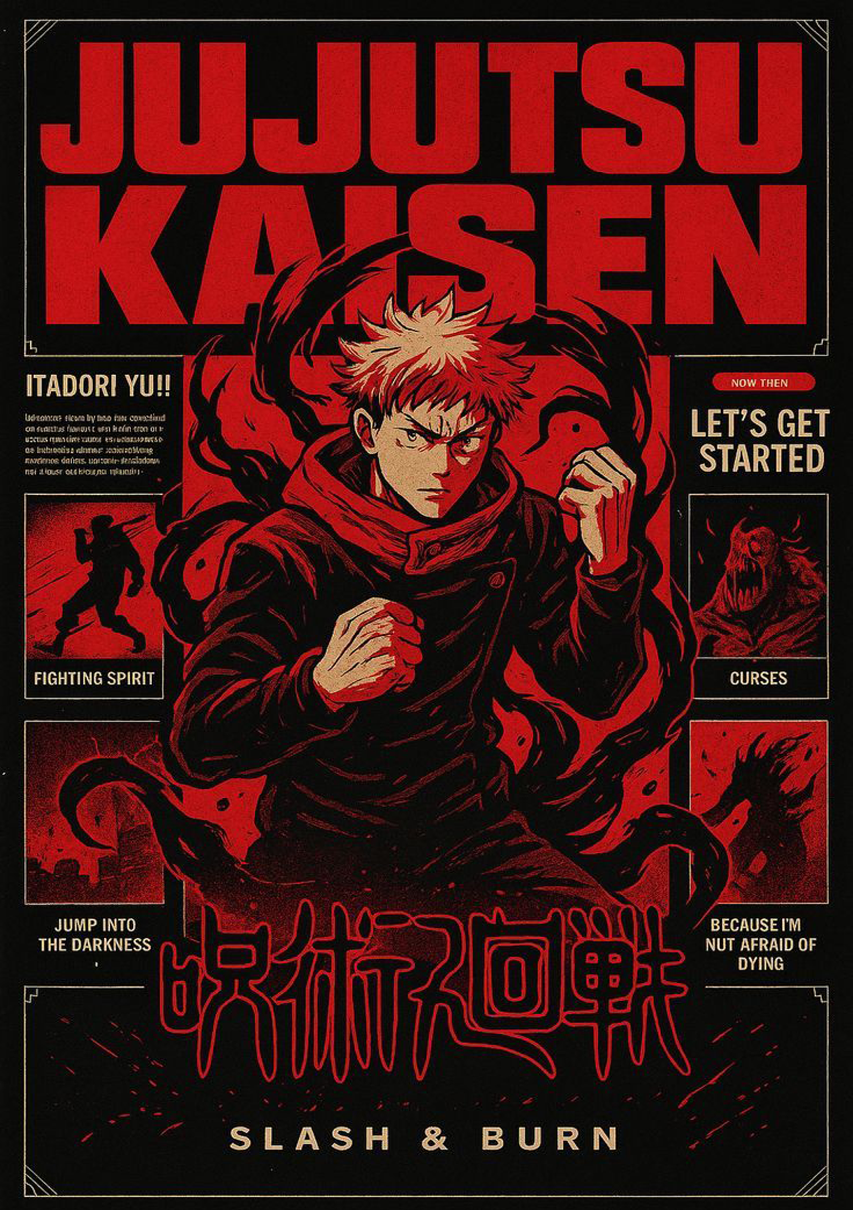 Jujutsu Kaisen Yuji Itadori "Fighting Spirit" Wall Poster - A5 - Matte Print