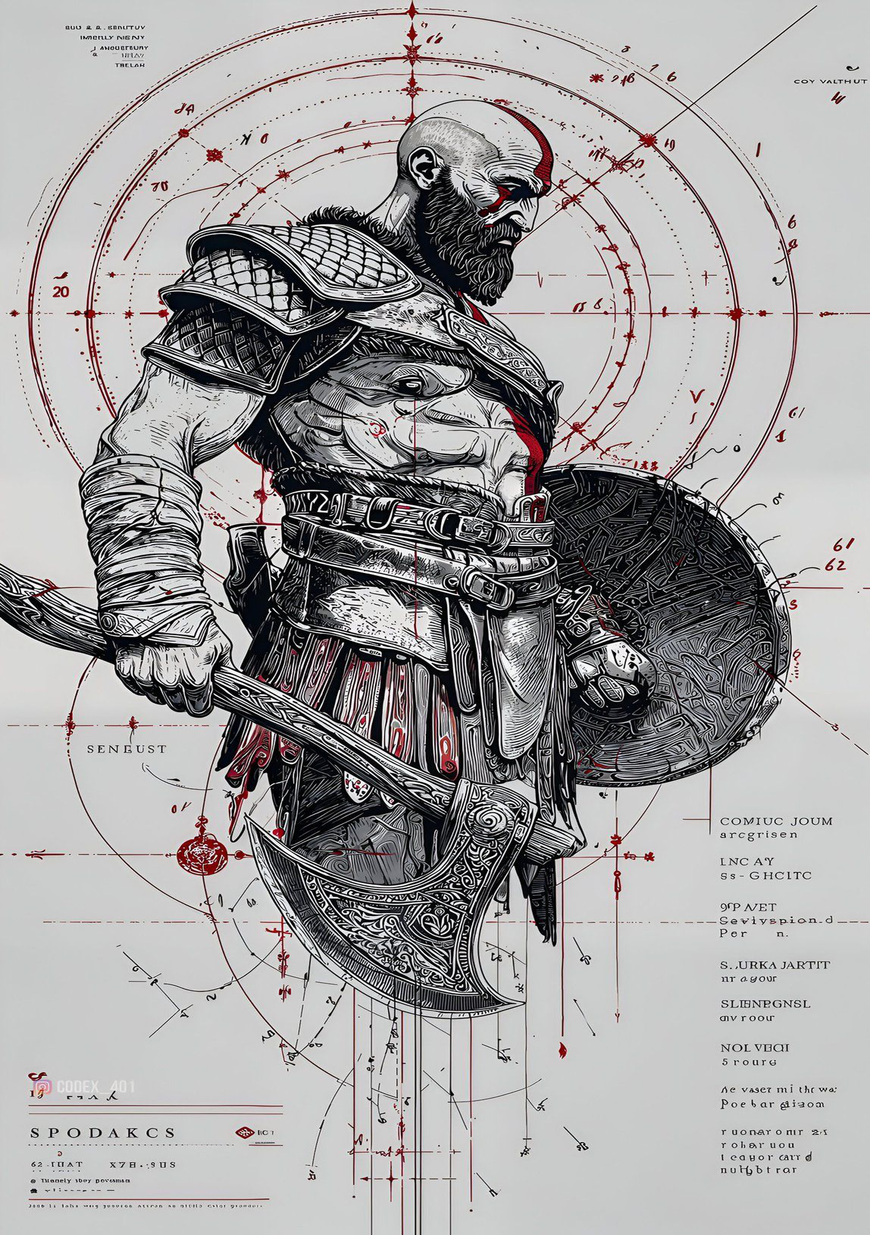 God of War Kratos "Leviathan Schematic" Wall Poster - A5 - Matte Print
