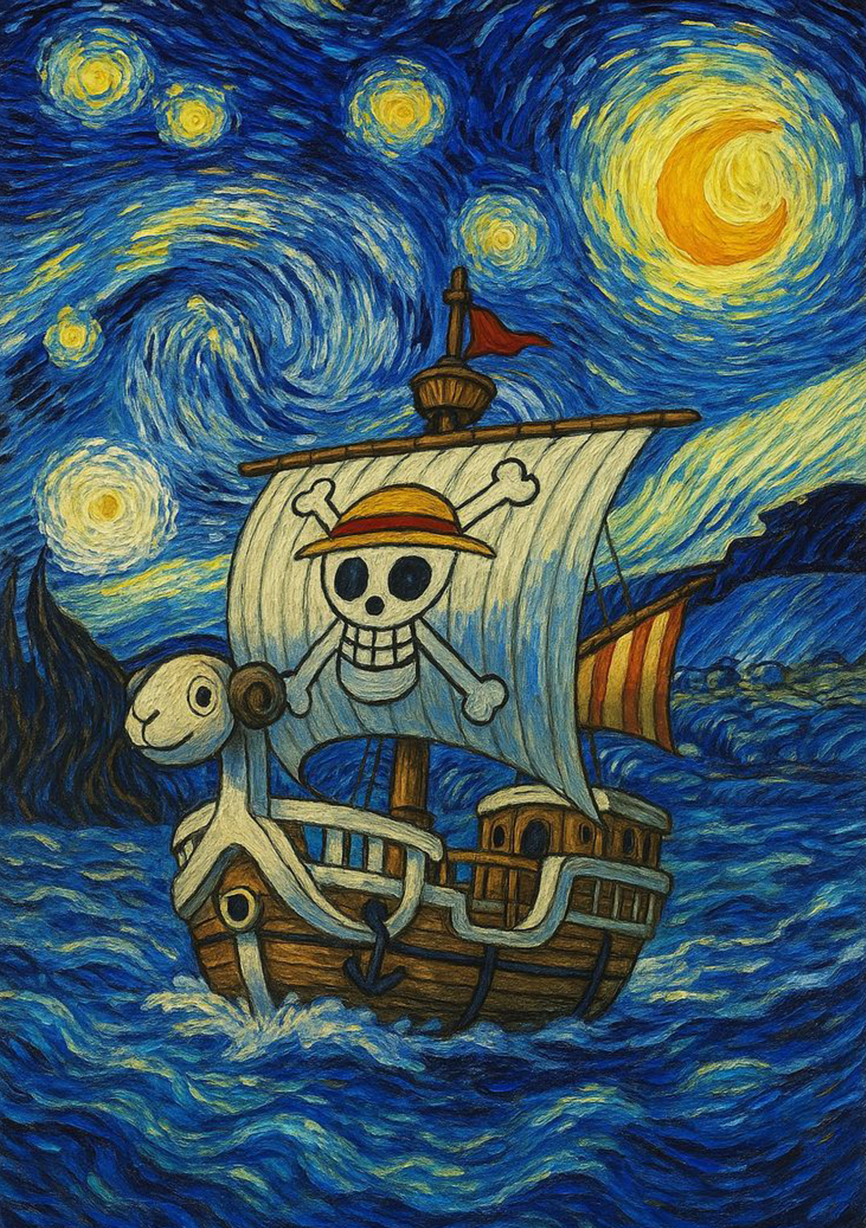 One Piece "Going Merry" Starry Night Art Poster - A5 - Matte Print