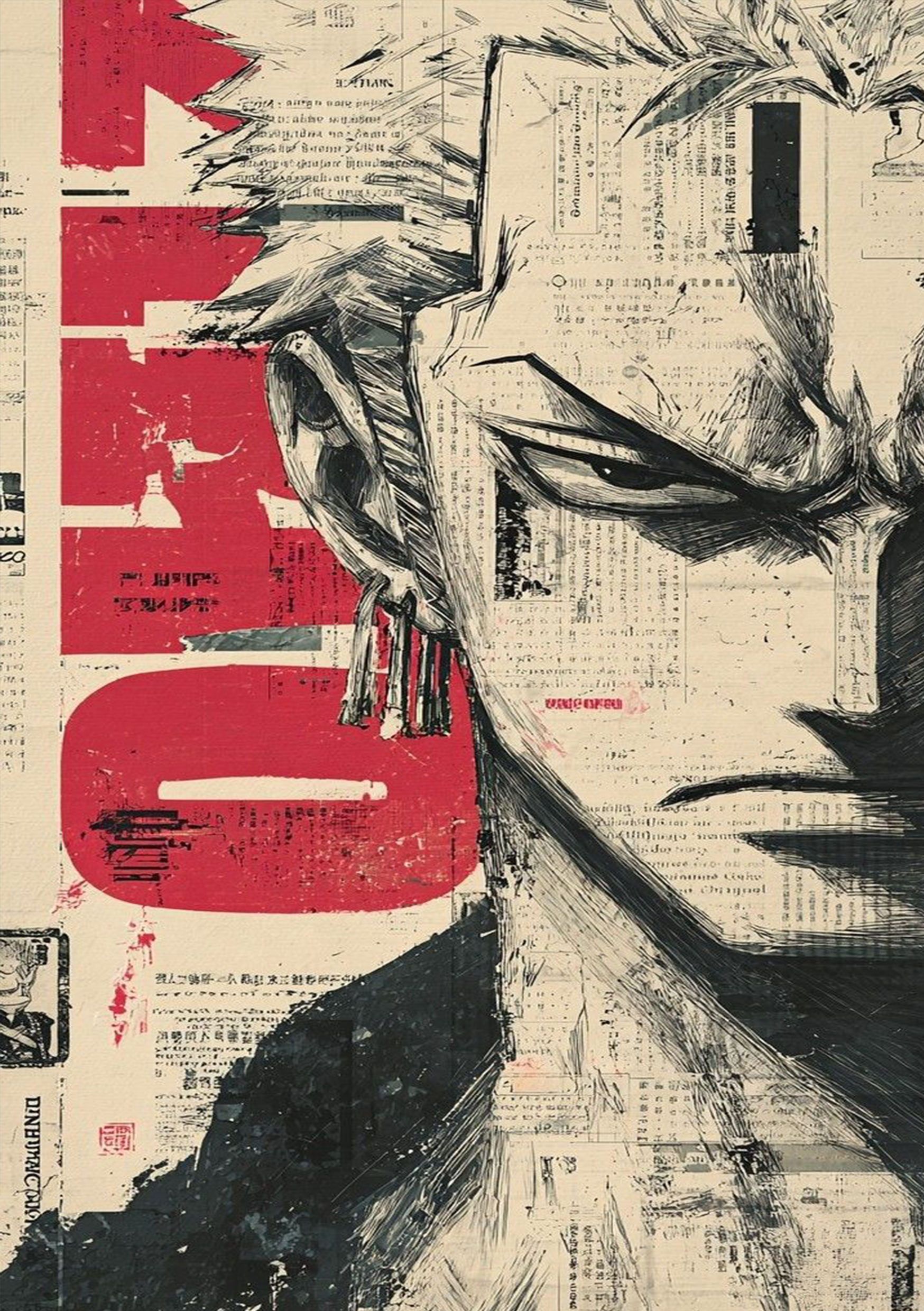 Roronoa Zoro Vintage Newsprint Art Wall Poster - A5 - Matte Print