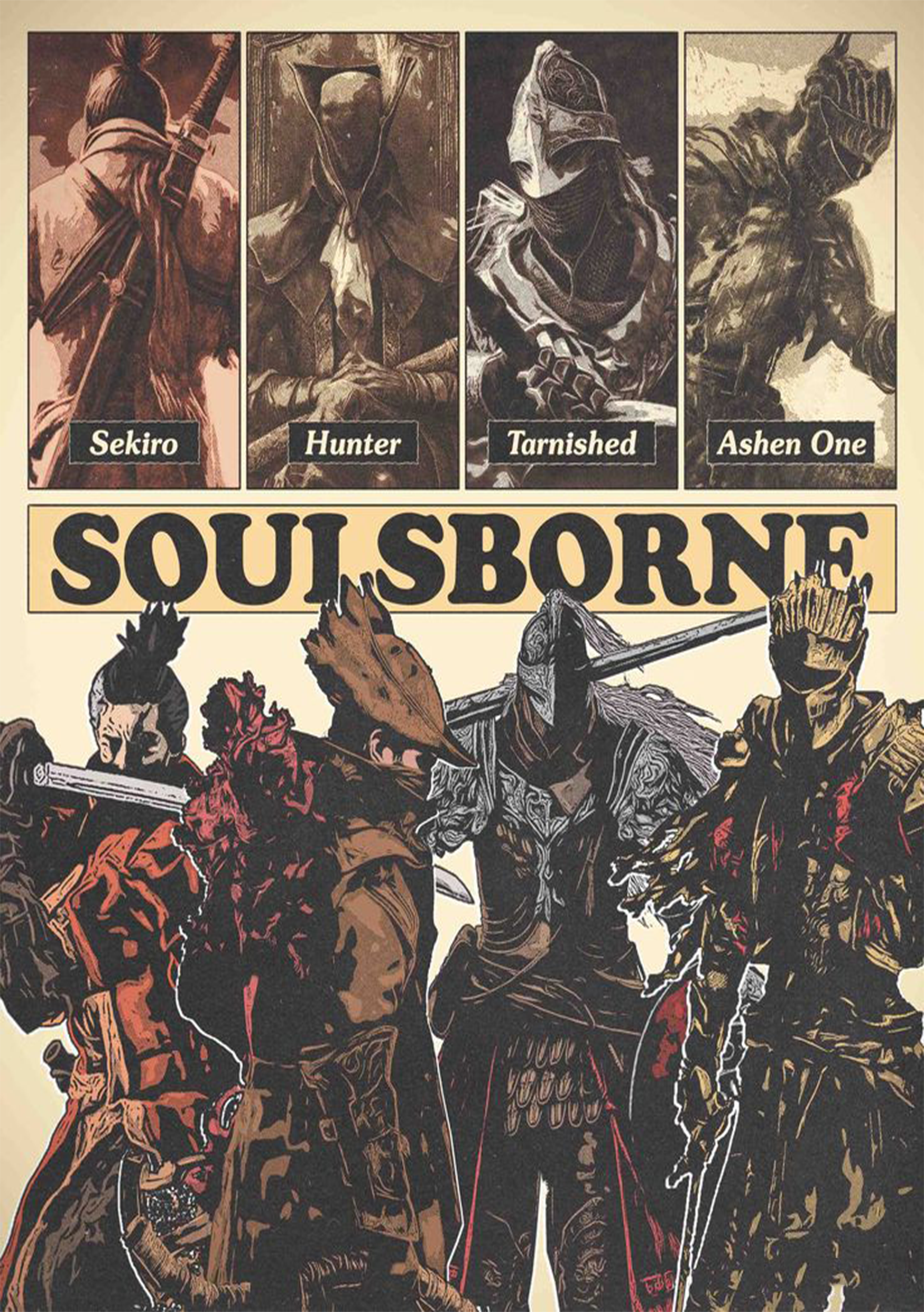 Soulsborne Legends Vintage Art Wall Poster - A5 - Matte Print