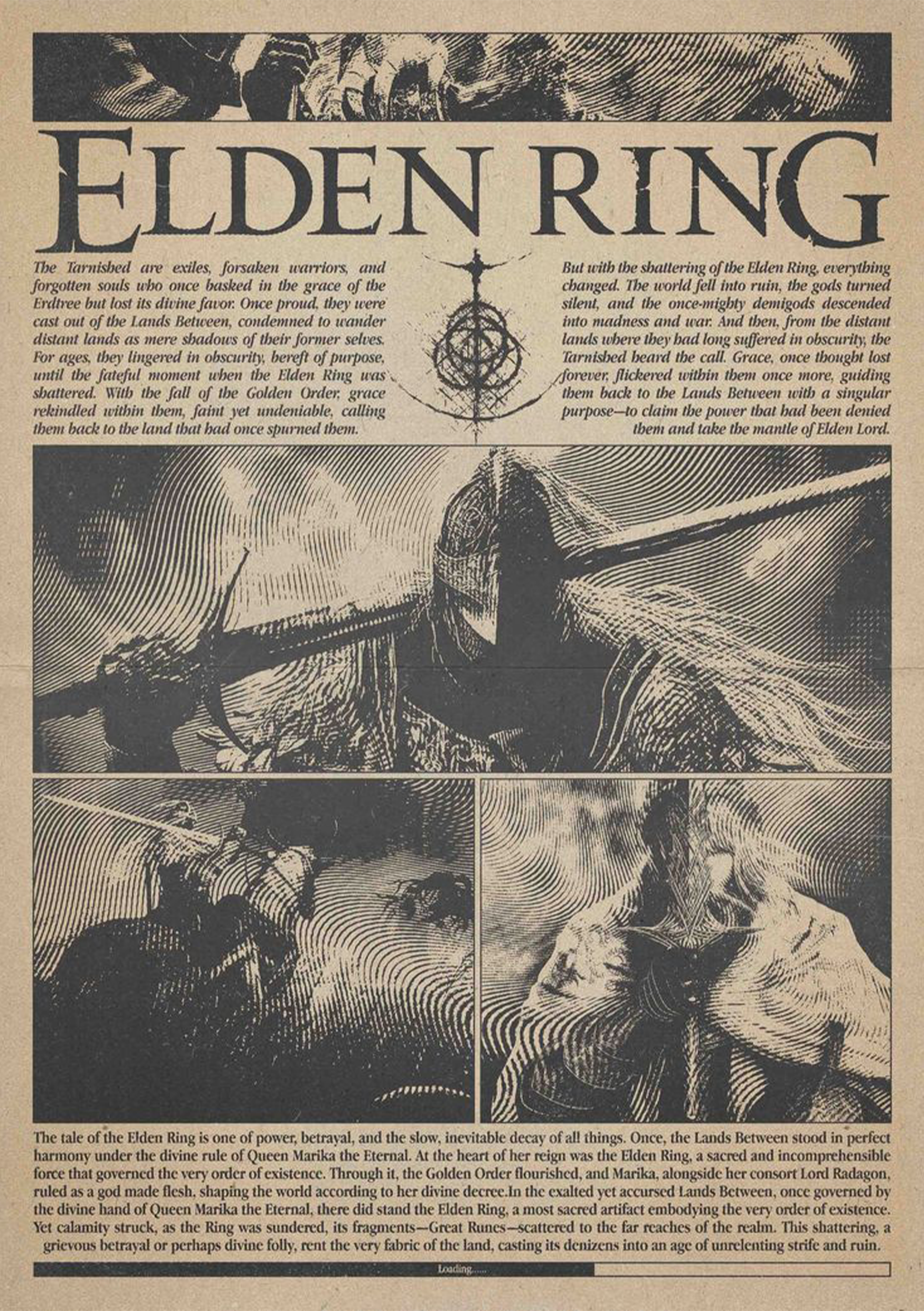 Elden Ring Vintage Newsprint Style Wall Poster - A5 - Matte Print