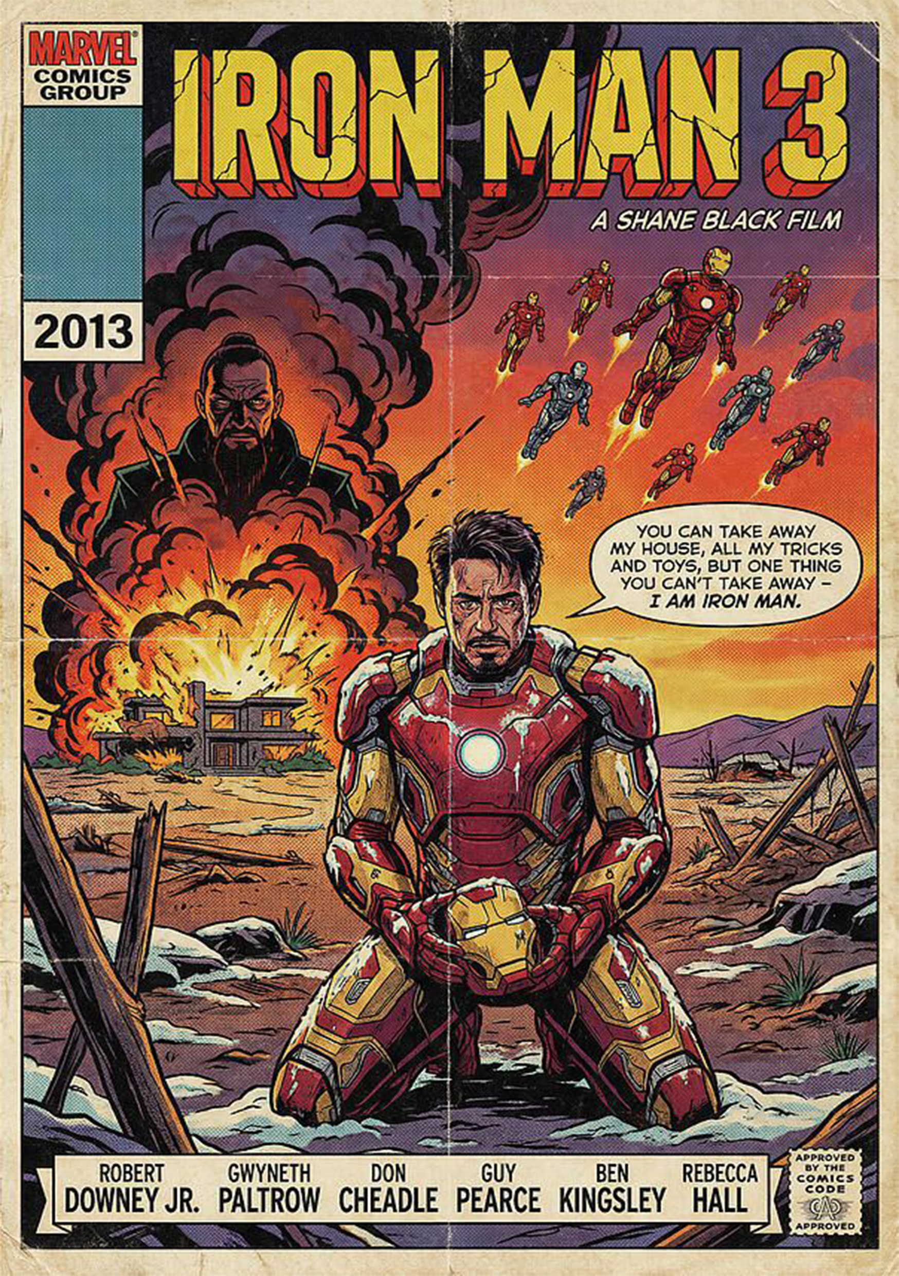 Iron Man 3 Vintage Comic Style Wall Poster - A5 - Matte Print