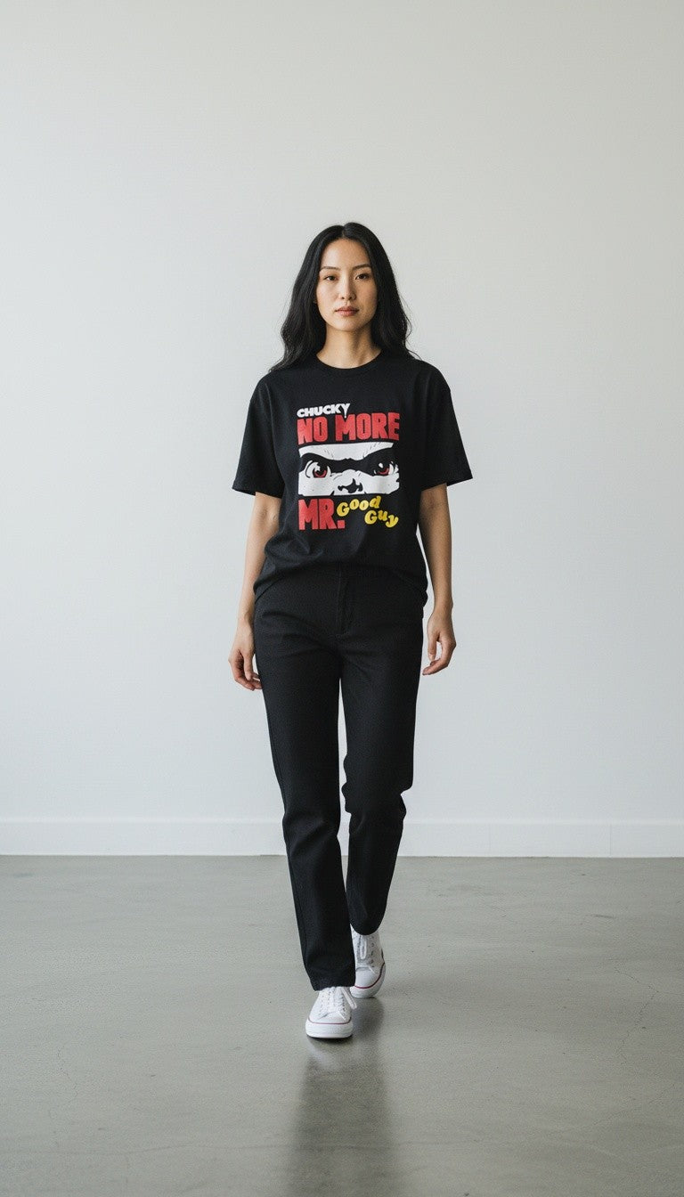 Official Chucky "No More Mr. Good Guy" Horror Graphic Black T-Shirt