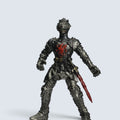 Medieval Black Knight Action Figure with Red Dragon Crest and Sheathed Sword Collectible