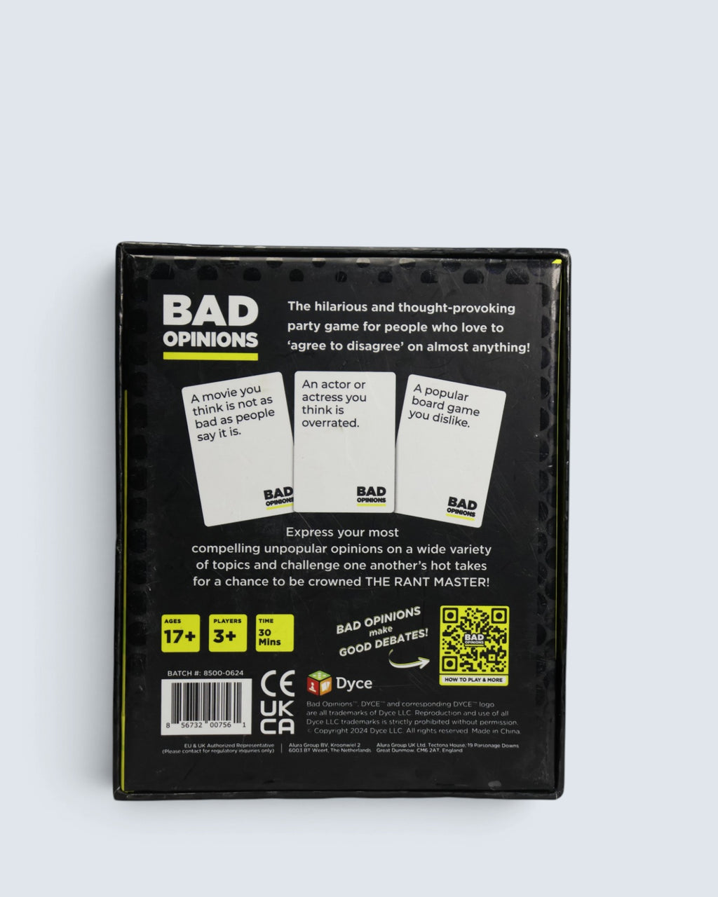 Bad Opinions The Party Game of Hot Takes & Sizzling Debates Dyce Complete Card Game