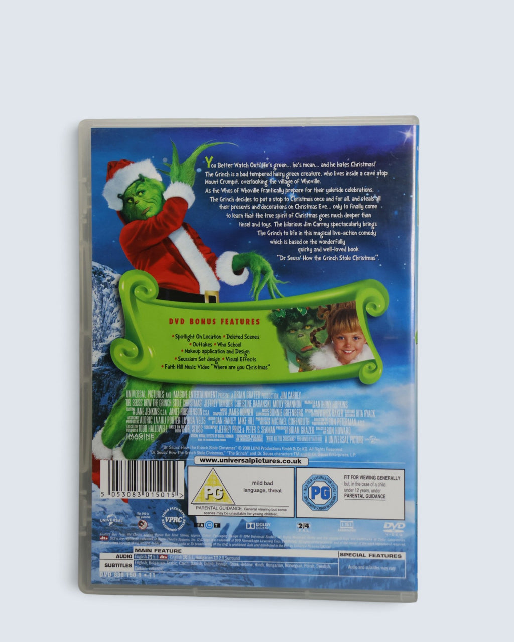 The Grinch / Dr. Seuss' How the Grinch Stole Christmas (DVD, 2000) Live-Action Film Starring Jim Carrey