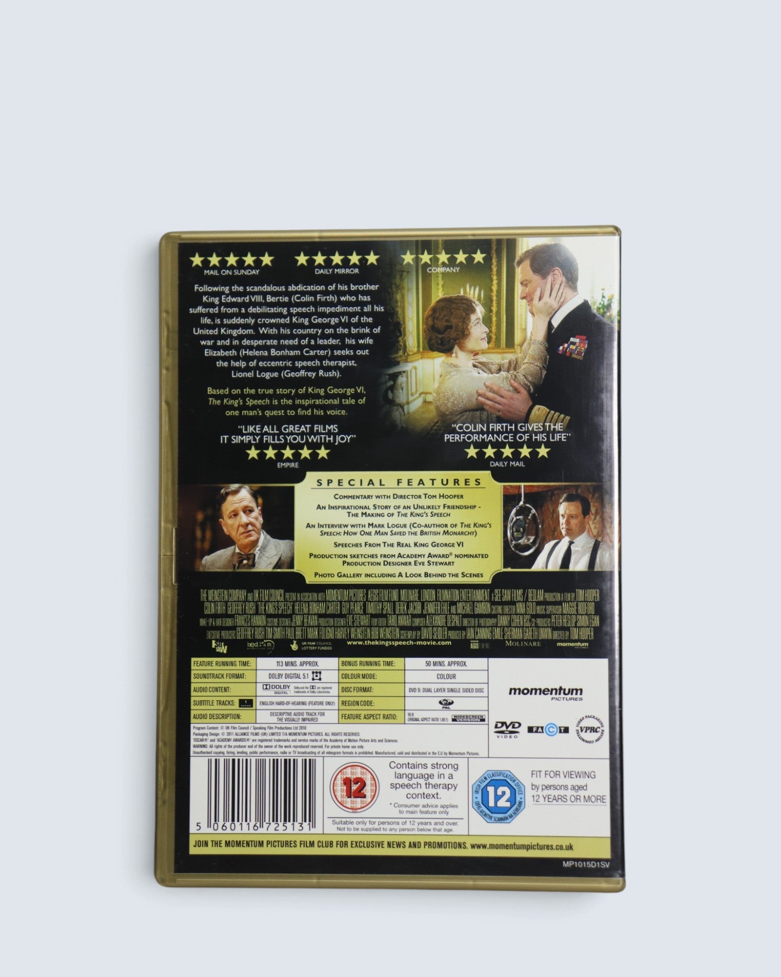 The King's Speech (DVD, 2010) Collector's Edition Slipcase, 4 Oscar Winner Starring Colin Firth