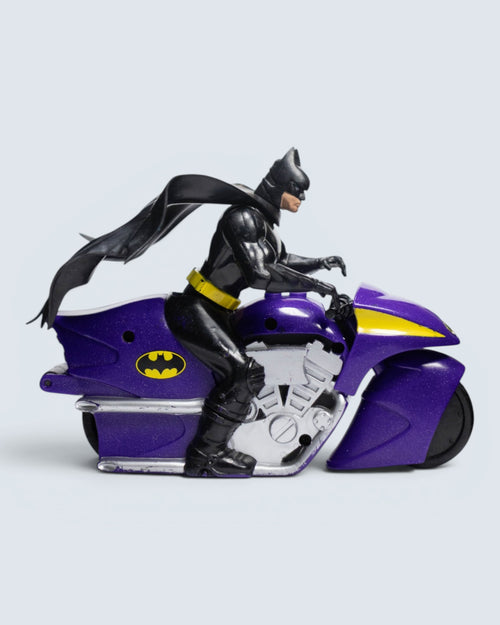 DC Comics Batman Classic Black Suit Action Figure with Purple Batcycle Vehicle Set