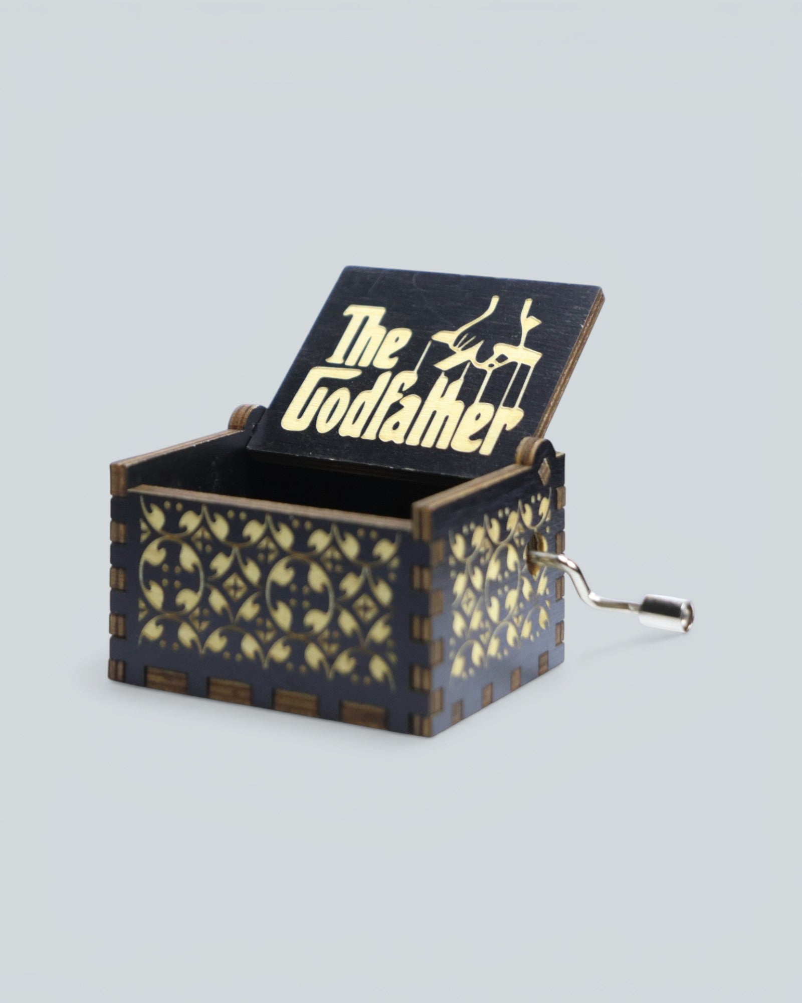 Godfather Hand-Crank Wooden Music Box - Vintage Engraved Design