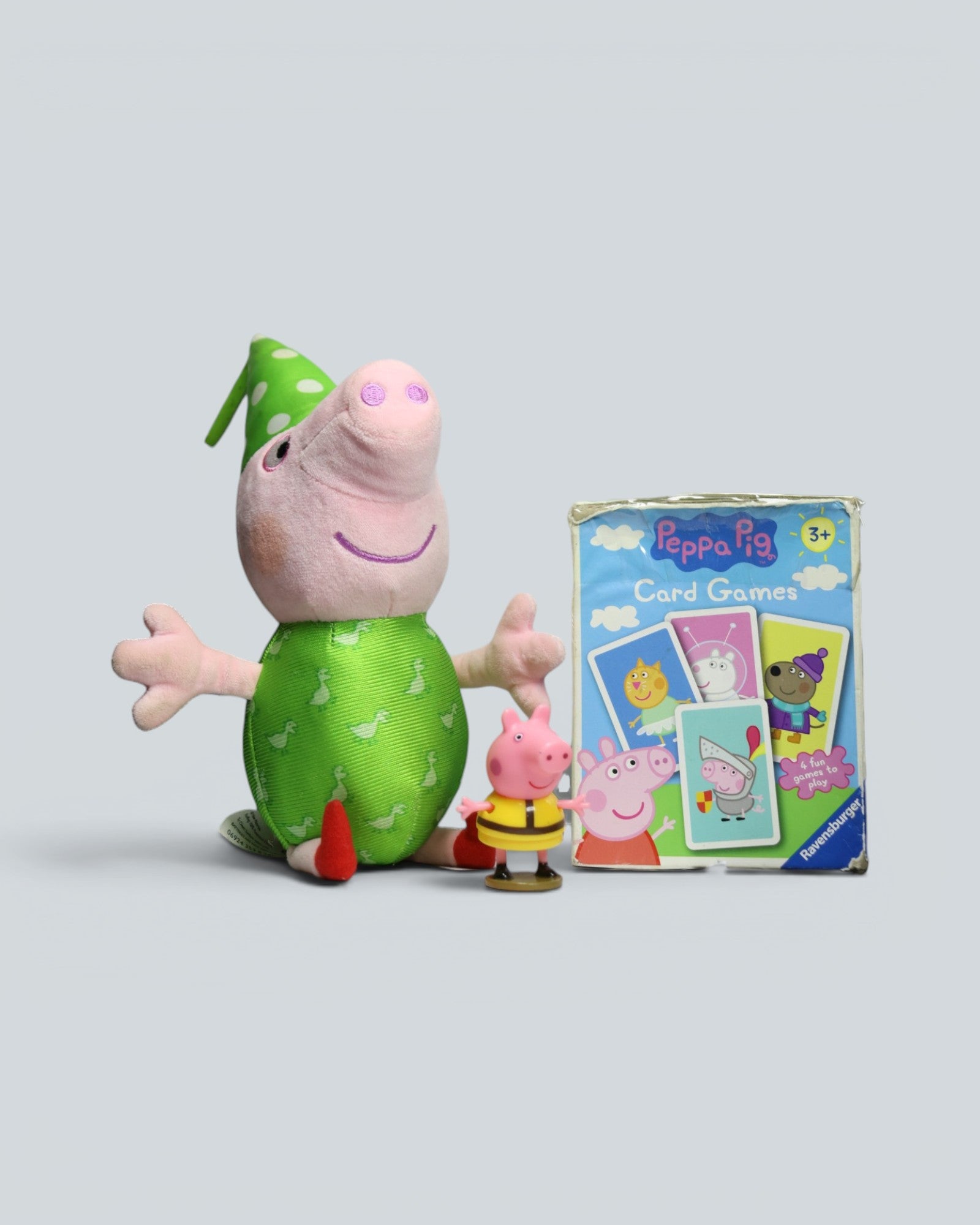 Peppa Pig Bedtime & Play Bundle - George Pig Plush, Mini Figure, and Ravensburger Card Game Set