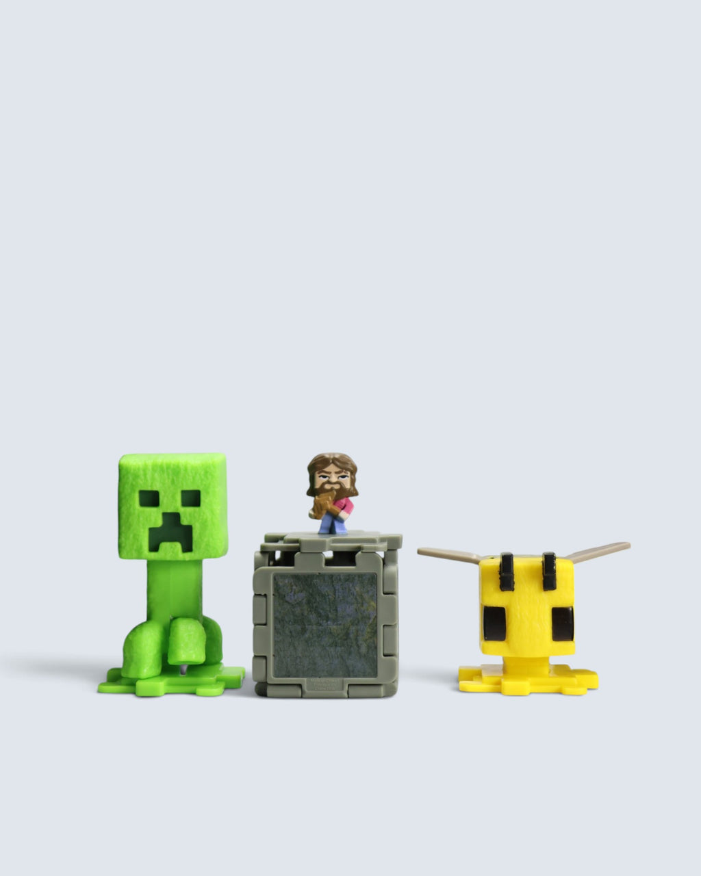 Minecraft Creeper, Bee, and Steve with Folding Block Playset Toy Bundle